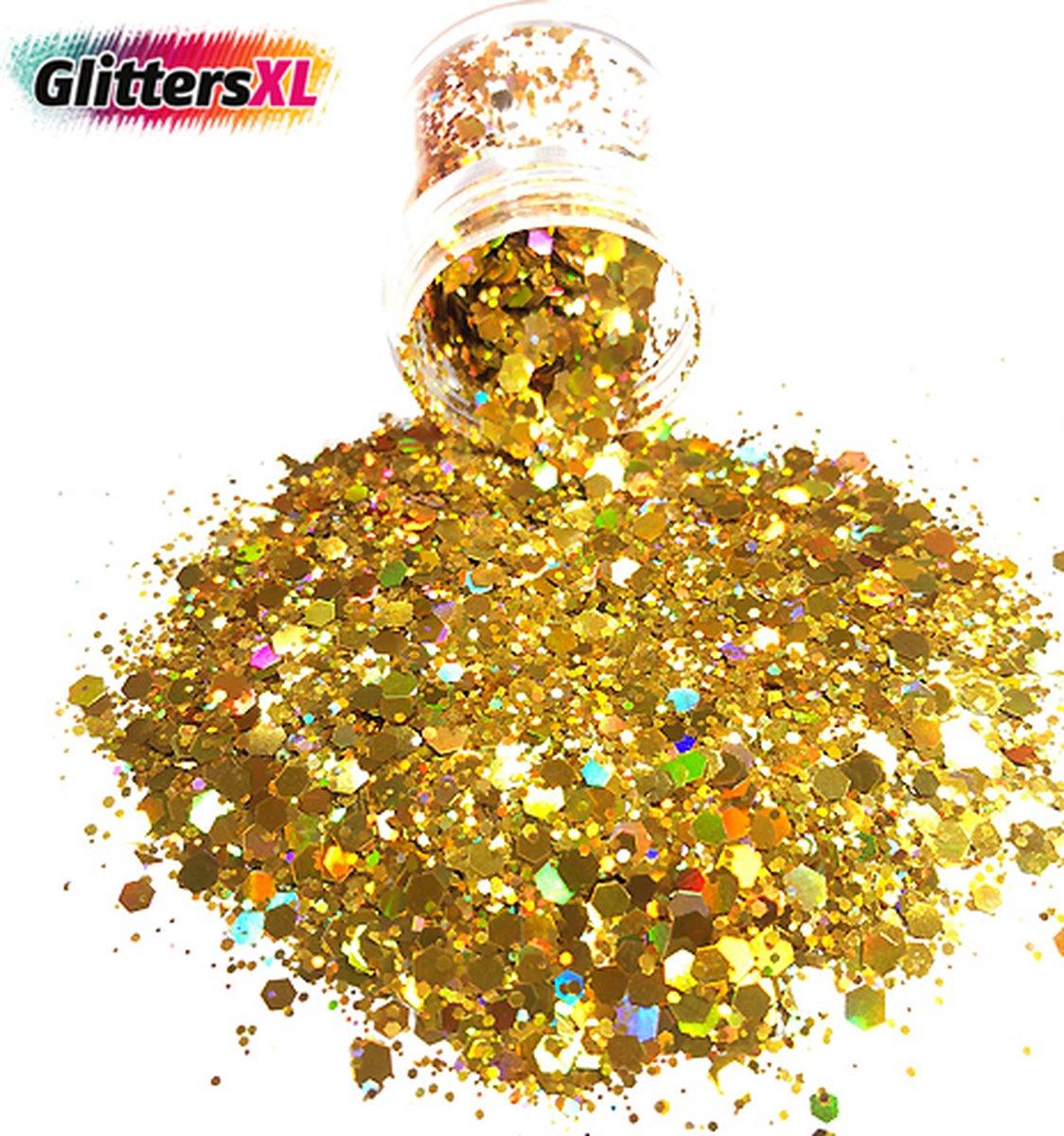 GlittersXL - Chunky Glitters (Goud) (Volume 8g) [Festival Makeup Gezicht Lichaam - Face Body Glitter - Biologisch afbreekbaar - Versiering Dames Volwassen Kinderen]